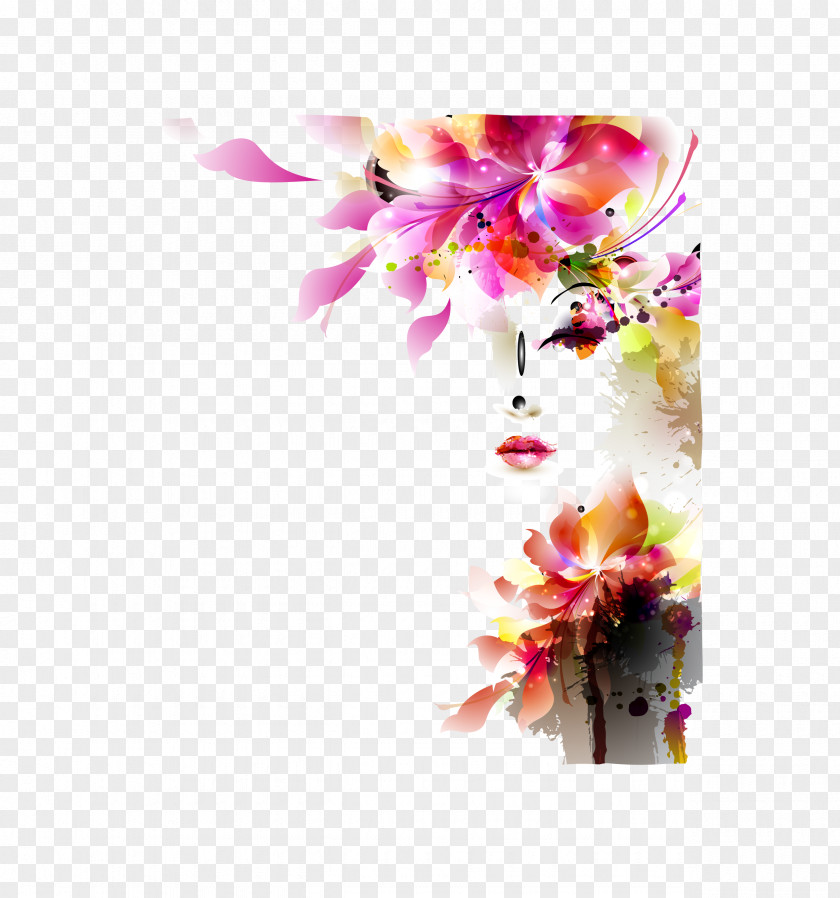 Women Constitute Peach Watercolor Flower Face Painting Chinese PNG