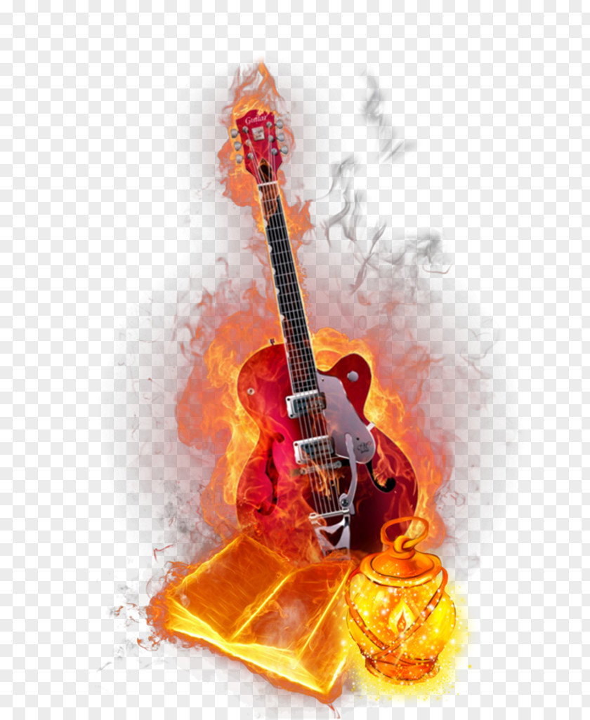 Guitar Orange Red Flame PNG