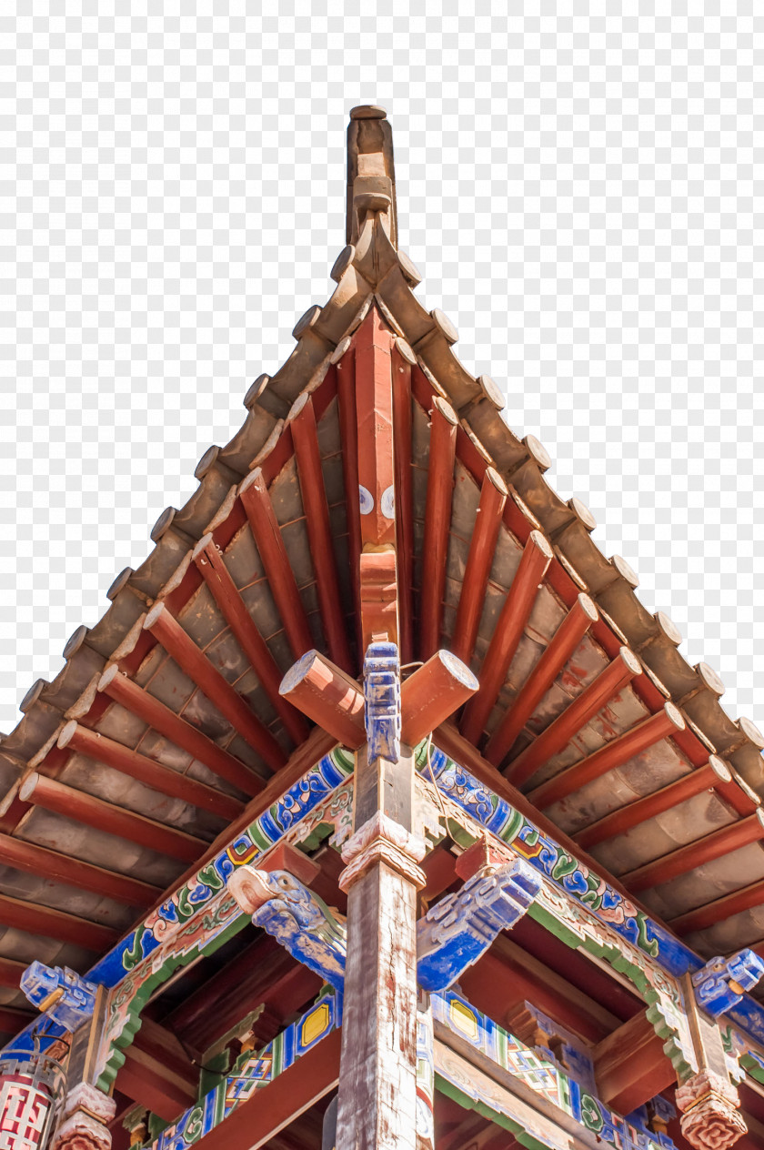 Red Symmetry Carved Eaves Angle Roof Wall PNG