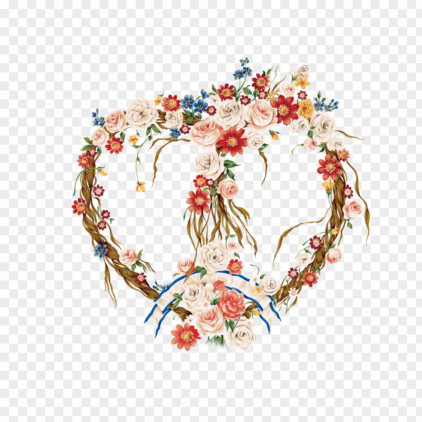 Red Dream Romantic Wreath Decorative Patterns Valentine's Day Border Flowers Heart Floral Design PNG