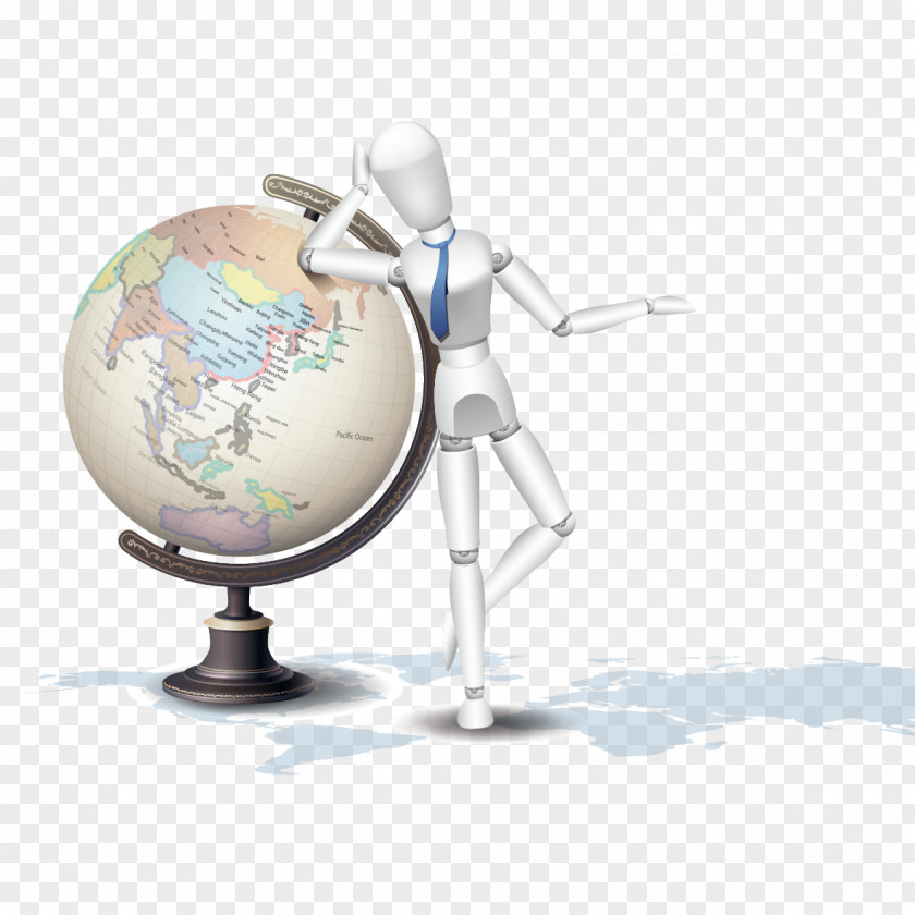 Vector Man Leaning On Globe Euclidean PNG