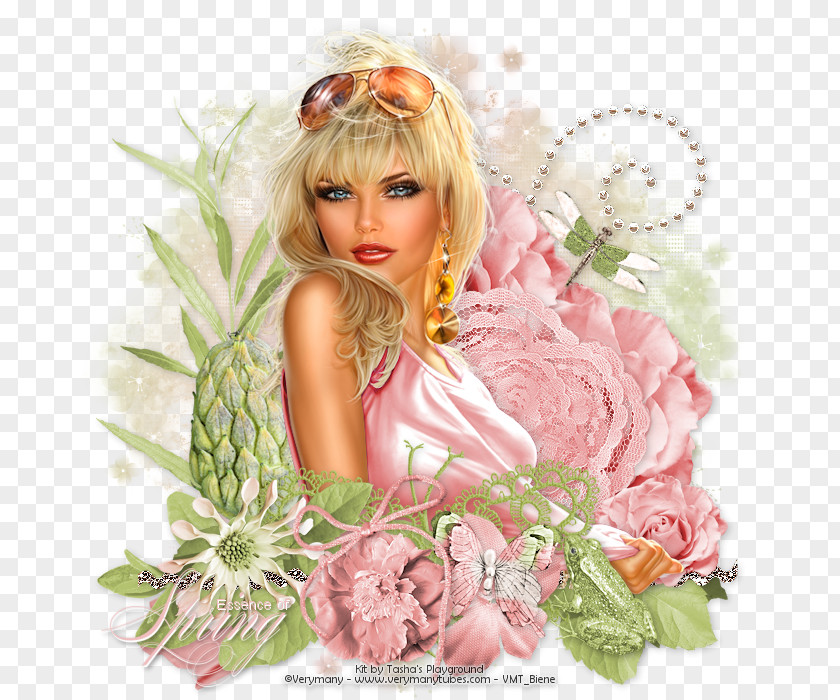 Dilly Blond Doll Floral Design PNG