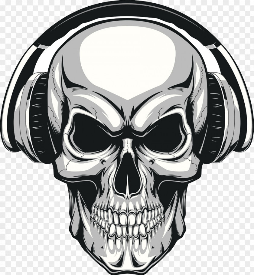 Skeleton Wearing Headphones Skull Human Illustration PNG