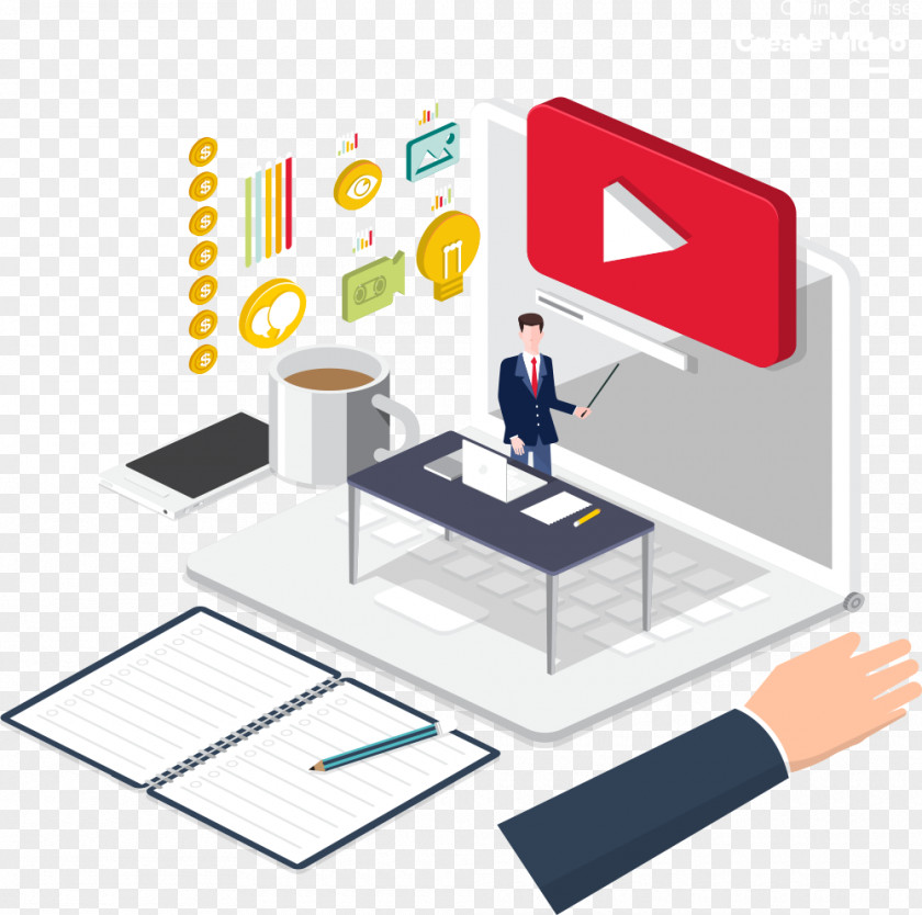 Isometric Vector Video Button Content Illustration PNG