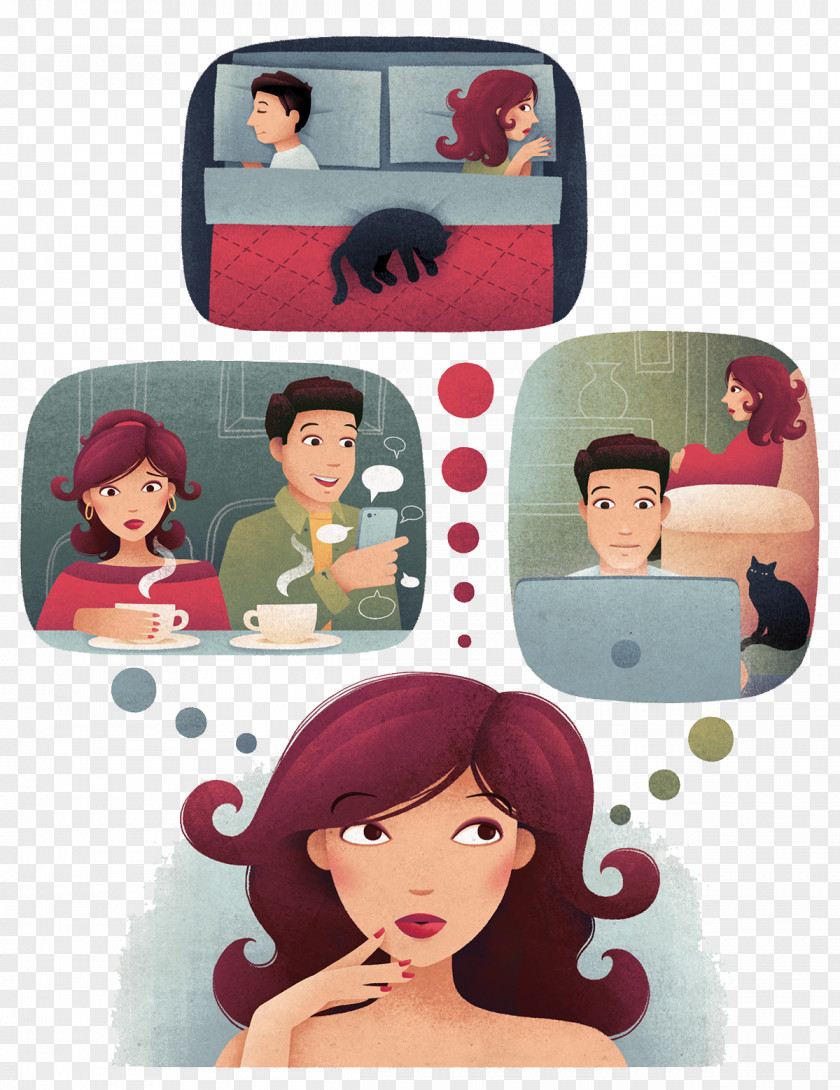 Thinking About Love Cartoon Illustration PNG