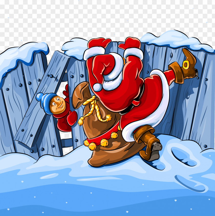 Cartoon Santa Claus Over The Wall Christmas Royalty-free Clip Art PNG