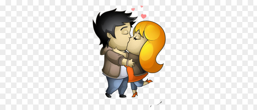 Kissing Men And Women Cartoon Illustration PNG