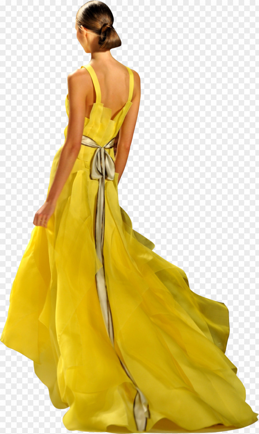 Yellow Dress Gown Woman Clothing Fashion PNG