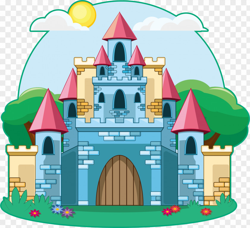 Fairy Tale Blue Castle Cartoon Drawing Illustration PNG
