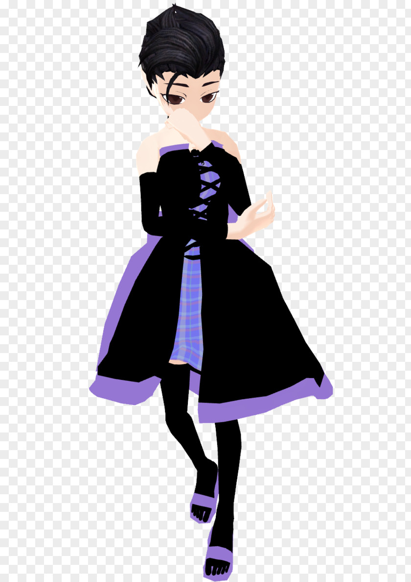 Purple Black Hair Cartoon Gown PNG