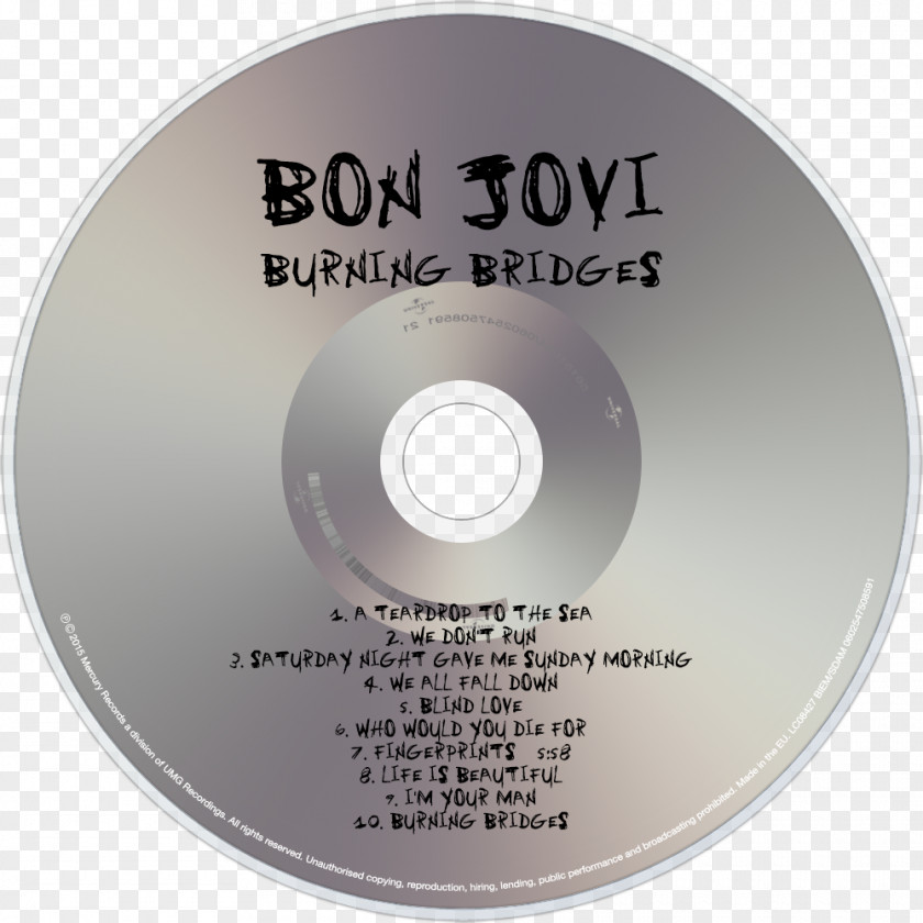 Bon Jovi Compact Disc Burning Bridges 100,000,000 Fans Can't Be Wrong Album PNG