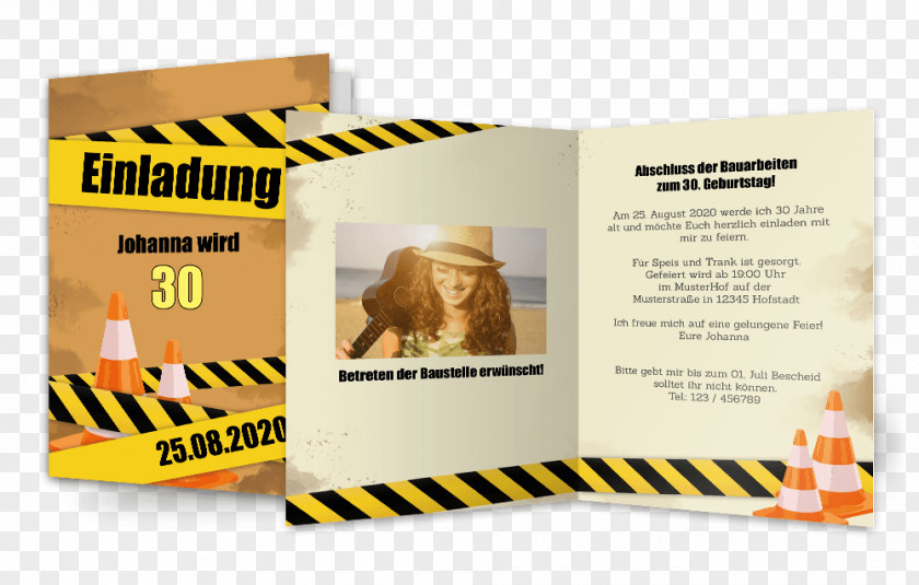 Flyer Party 80's Baustelle Birthday Text Brochure PNG