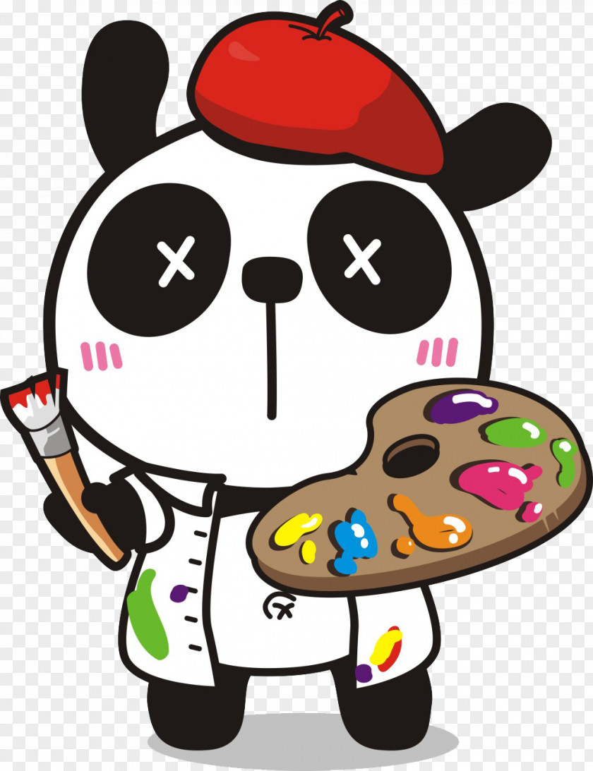 Cute Cartoon Panda Painter Giant PNG