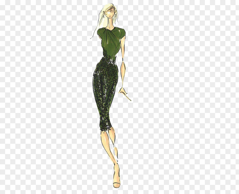 Simple Design Women's Fashion Illustration Pantone Color Autumn Green PNG