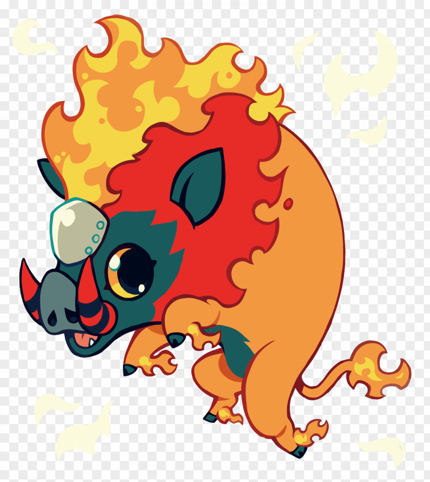 Vector Flame Wild Boar Digimon Illustration PNG