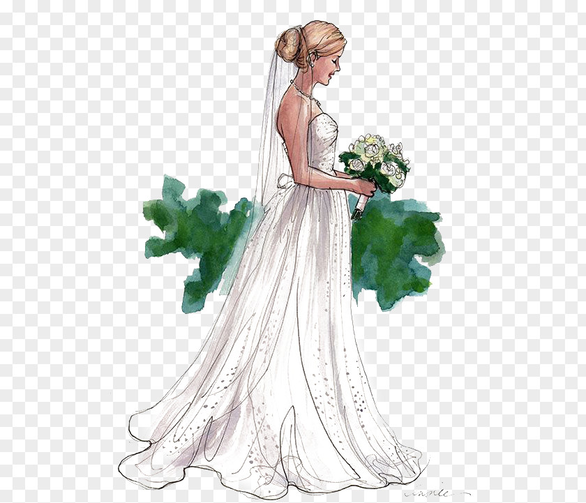 Hand-painted Bride Wedding Dress Drawing Illustration PNG