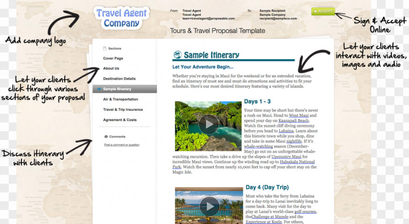 Travel Agency Proposal Web Page Business Sales PNG