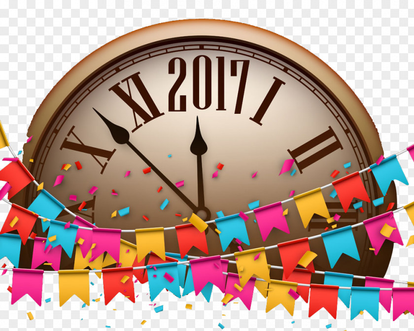 2017 Clock Ribbons New Years Day Illustration PNG