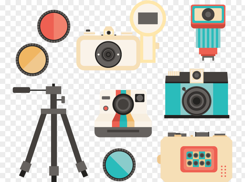 Flat Vintage Photography Collection Device Tripod Camera Euclidean Vector PNG