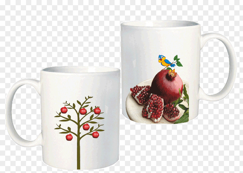 Pomegranate Tree Coffee Cup Mug Ceramic Saucer PNG