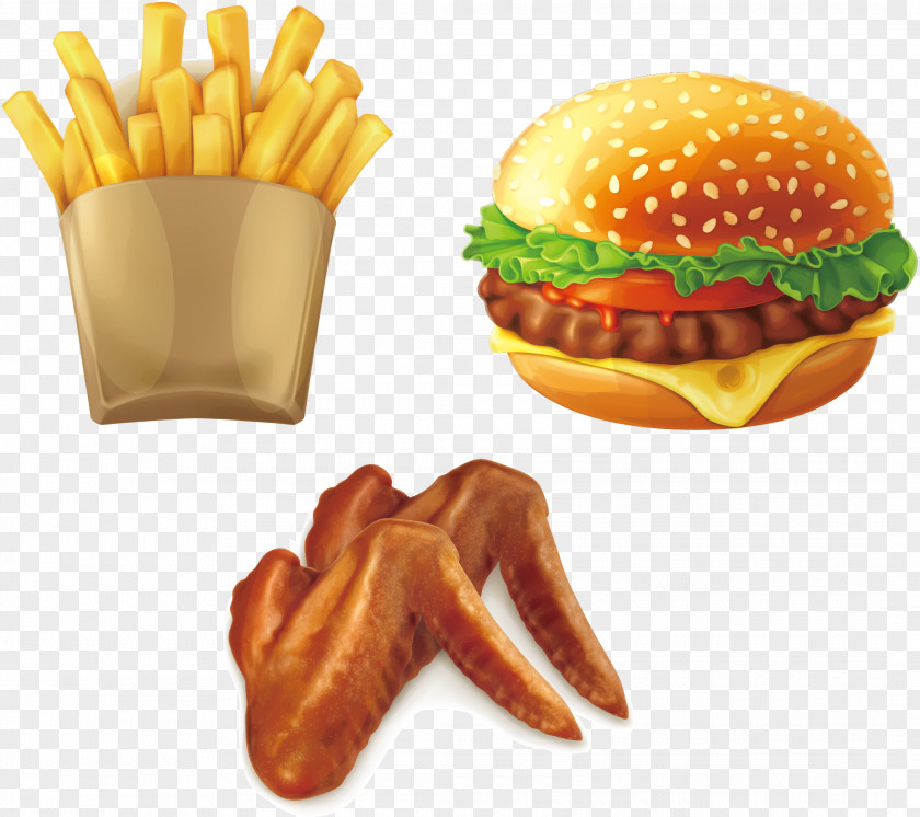 French Fries And Chicken Wings Hamburger Buffalo Wing Fast Food Barbecue Roast PNG