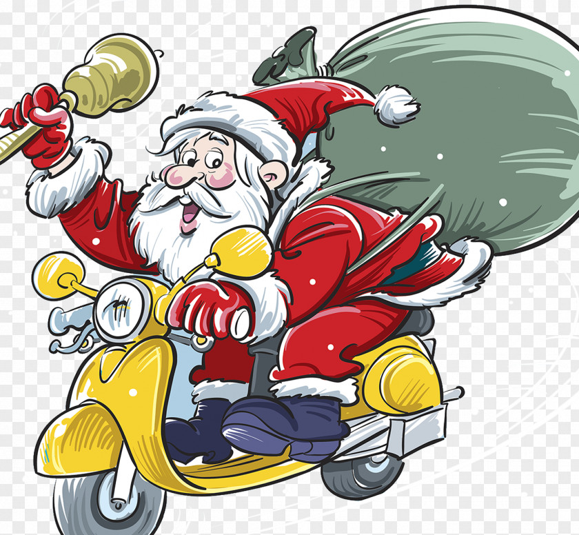 Santa Claus Presents Scooter Christmas Gift Illustration PNG