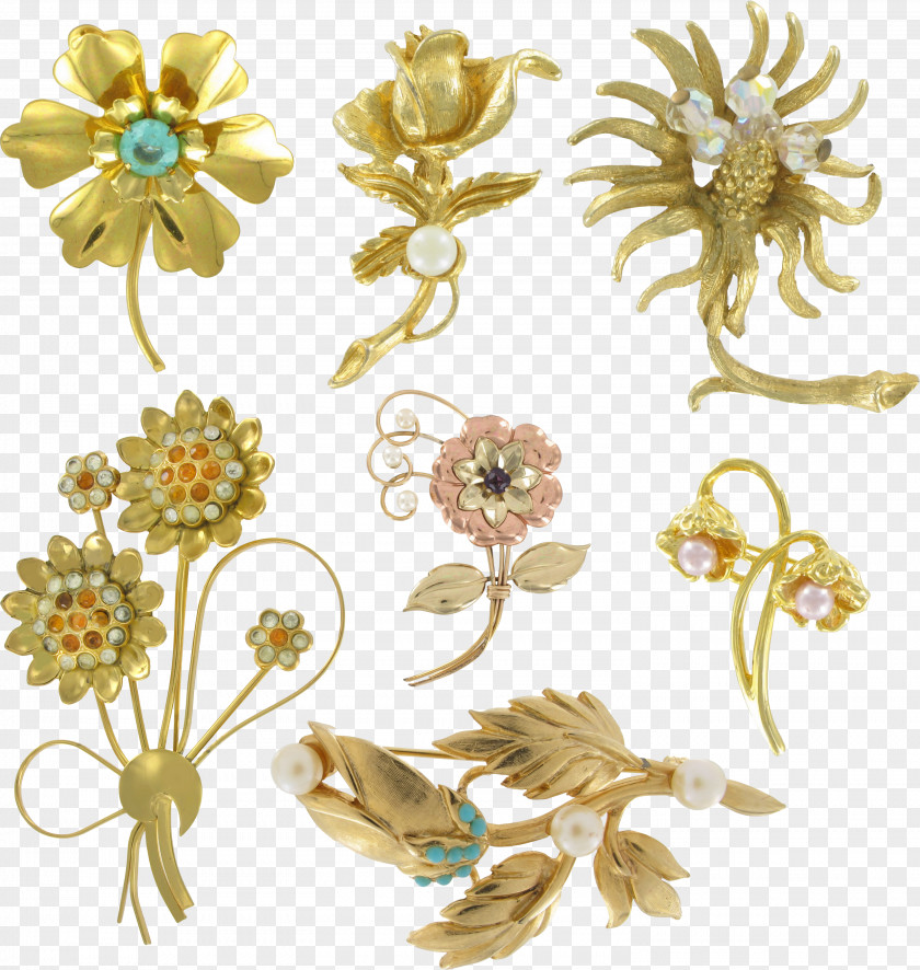 Flower Brooch Floral Design Earring PNG