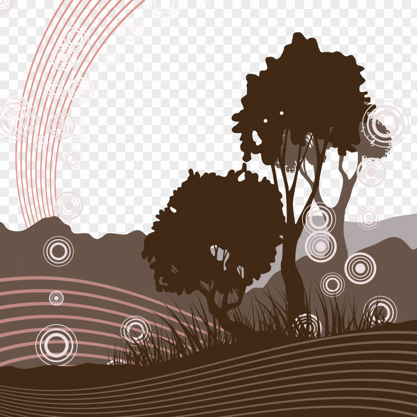 Vector Brown Field Tree Drawing Silhouette Illustration PNG