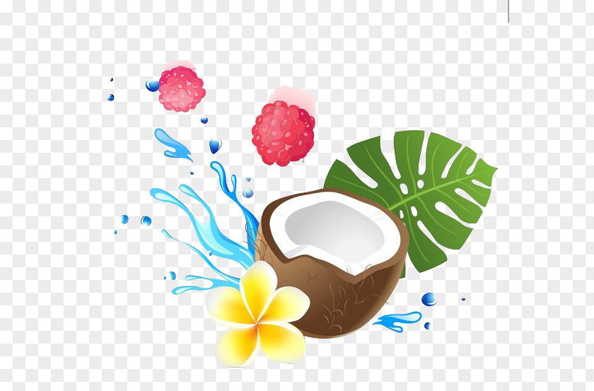 Cartoon Coconut Flower Decoration Pattern Milk Water Oil Health PNG