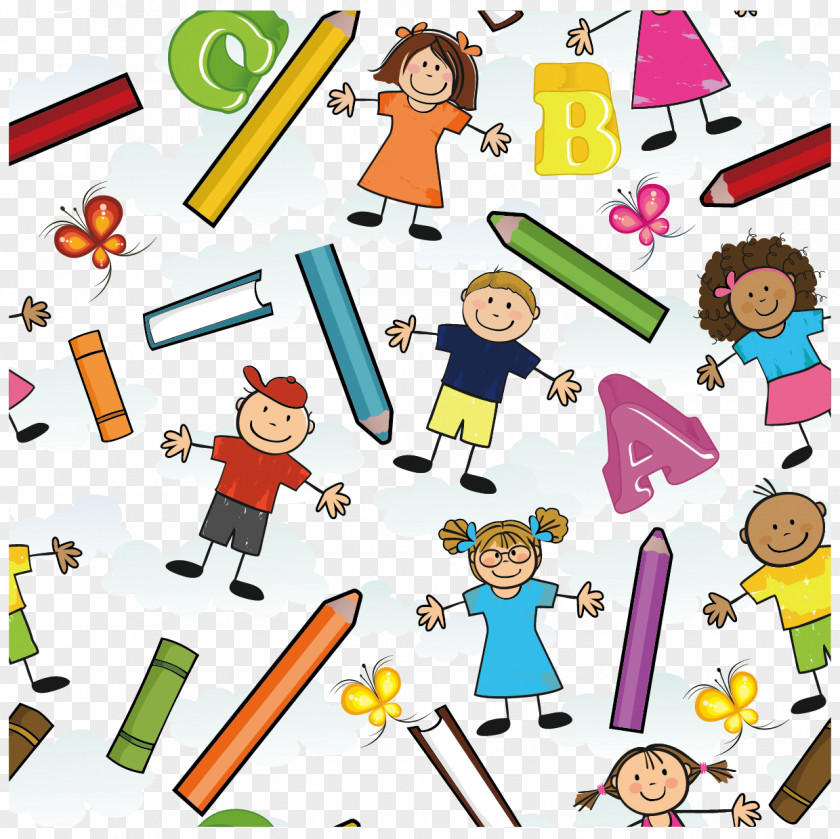 Children Pattern Background Element Vector Cartoon Pencil Clip Art PNG