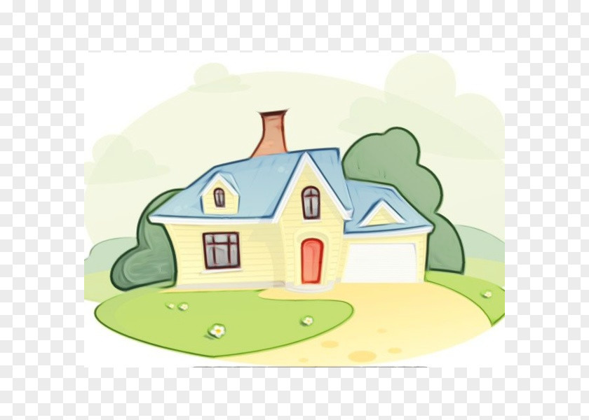 Cottage Building Green Cartoon House Home Real Estate PNG