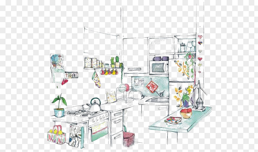 Cartoon Kitchen Room Drawing Interior Design Services PNG