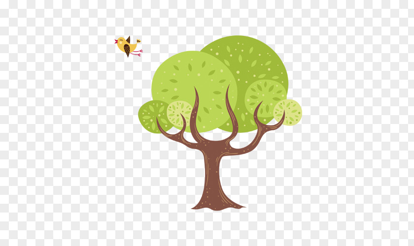 Cartoon Tree And Birds Flat Design PNG