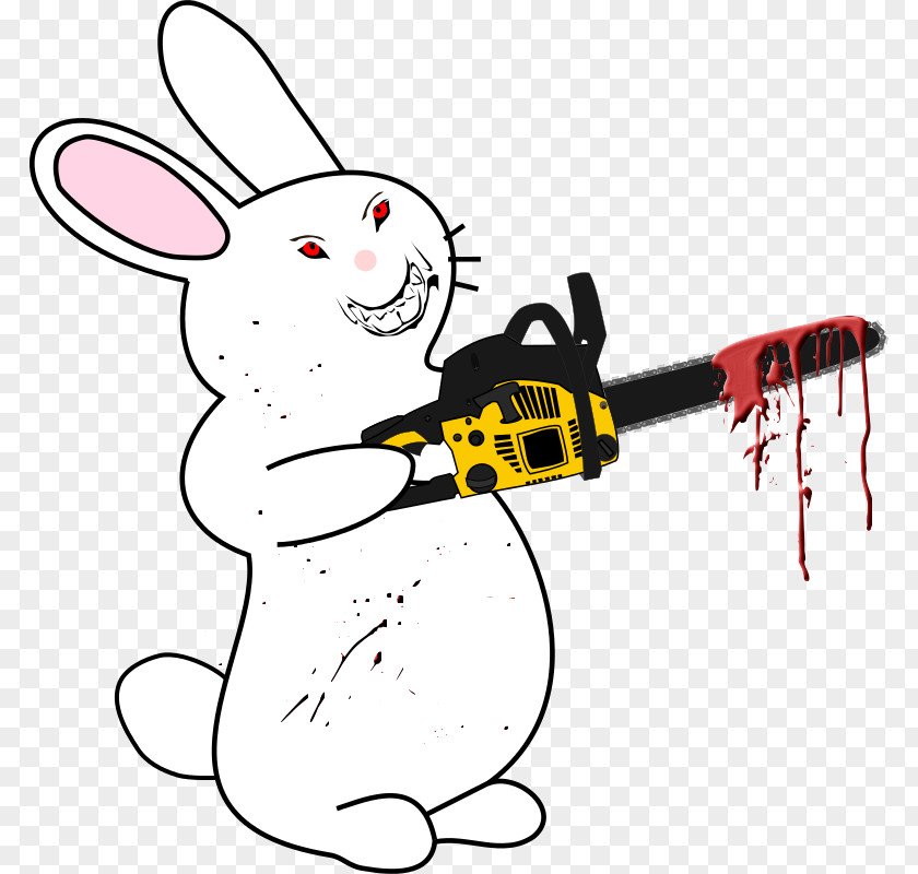 White Little Rabbit Holding A Chainsaw Clip Art PNG