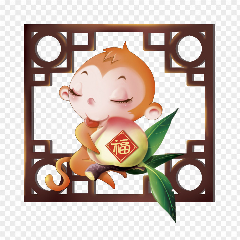 Peach And Monkey Chinese New Year Zodiac Bainian Lunar PNG