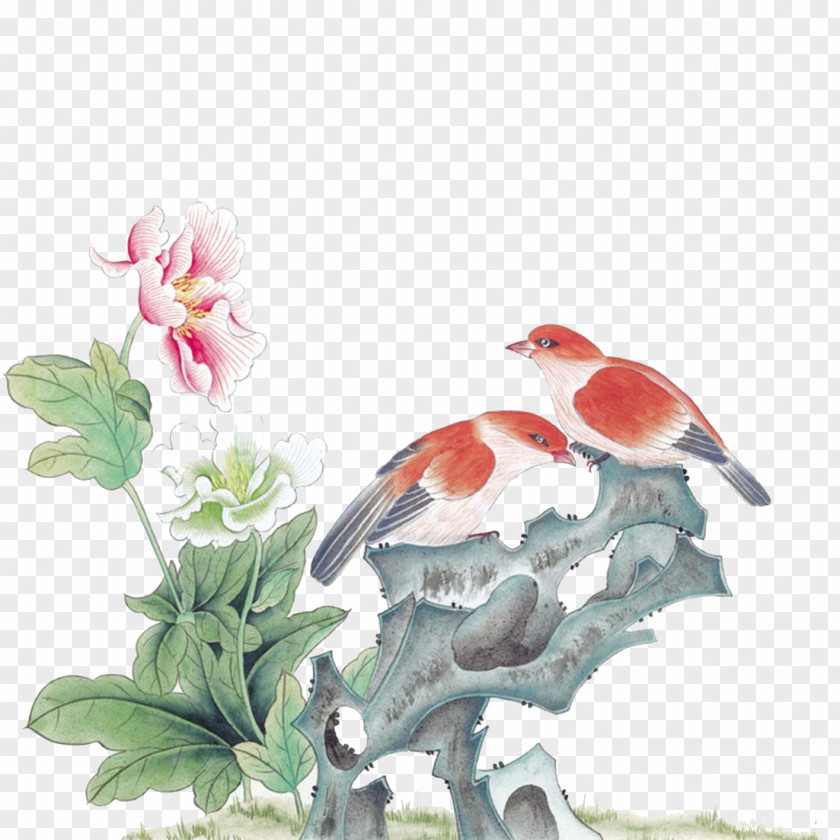 Birds And Flowers Bird Ink Wash Painting Chinese Gongbi PNG