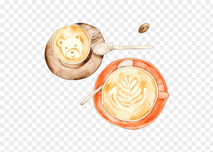 Coffee Latte Cafe Watercolor Painting Illustration PNG