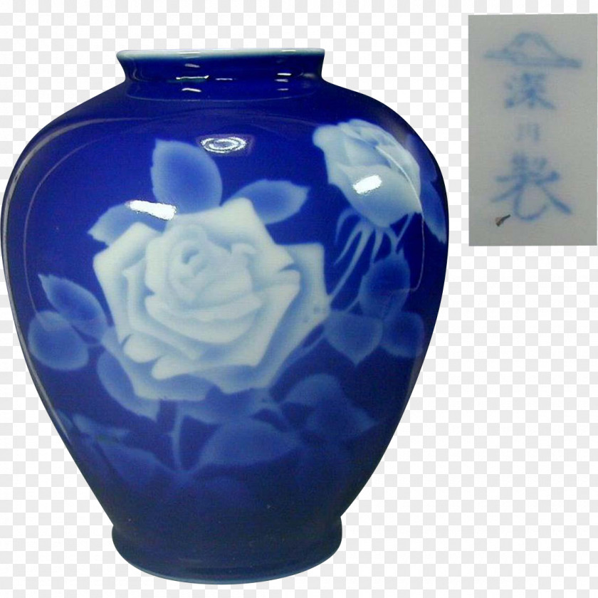 Vase Arita Fukagawacho Blue And White Pottery Fukagawa Porcelain PNG