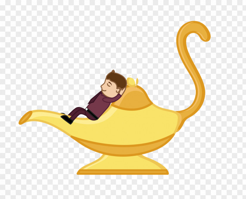 Businessman Sleeping In Magic Lamp Drawing Animation Incandescent Light Bulb PNG