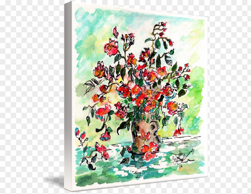 Ink Watercolor Art Floral Design Cut Flowers Painting PNG