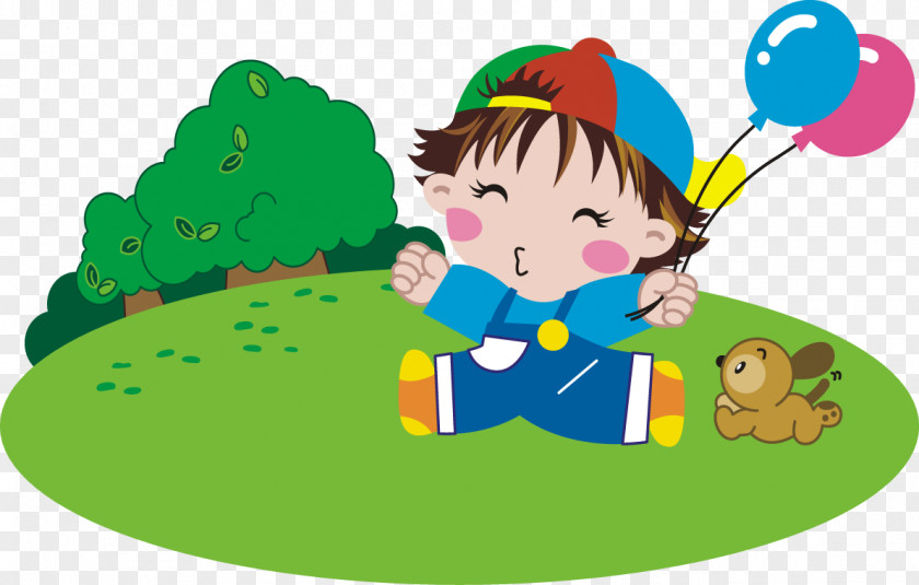 The Little Boy Plays With Balloon And Puppy Dog Illustration PNG