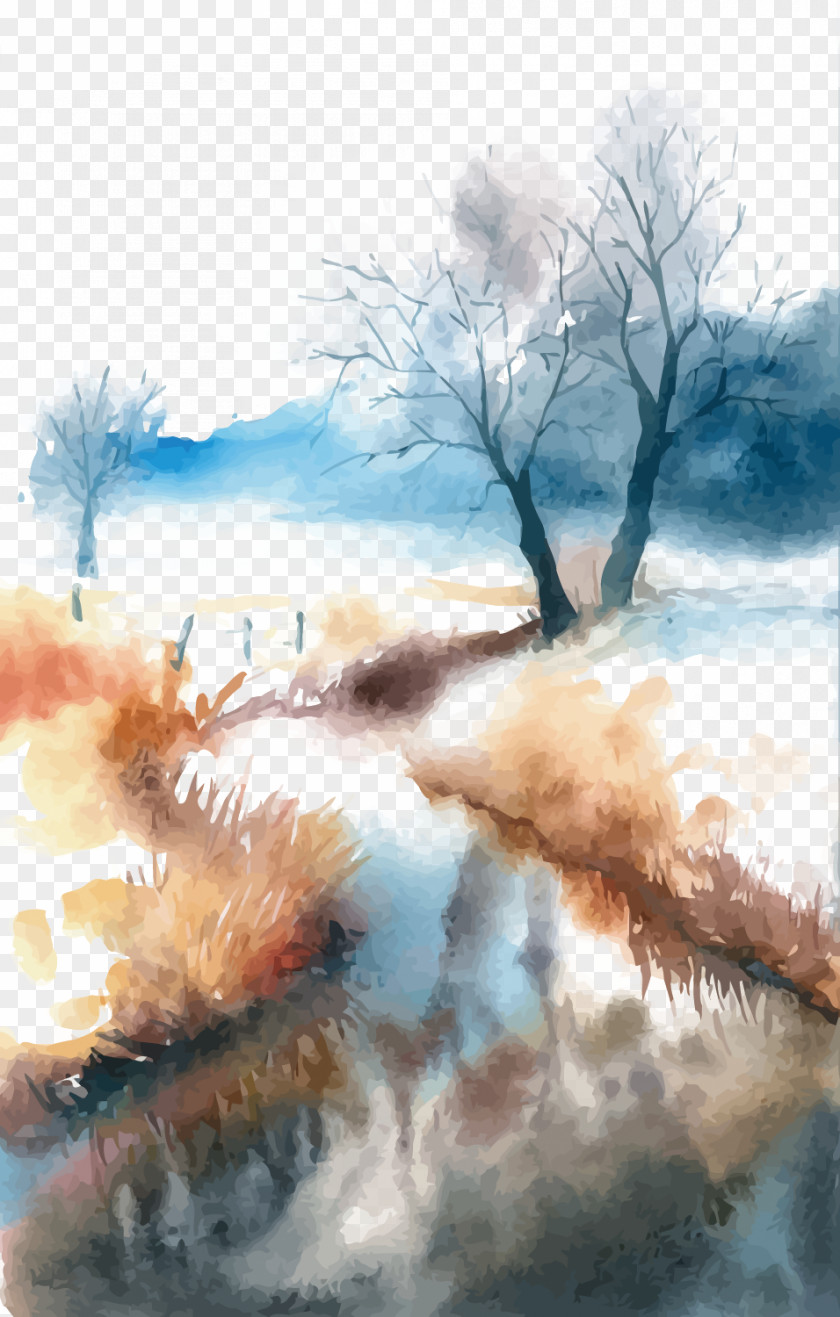 Vector Watercolor Landscape Painting PNG