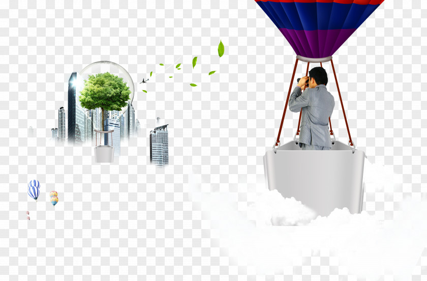 Occupational Figures On A Hot Air Balloon Graphic Design Illustration PNG