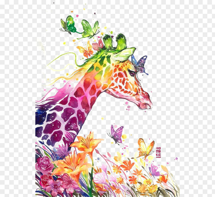 Color Giraffe Watercolor Painting Visual Arts Drawing PNG