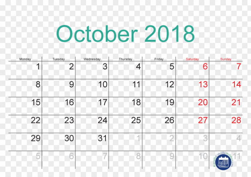 Calendar 2018 Public Holiday October Time PNG