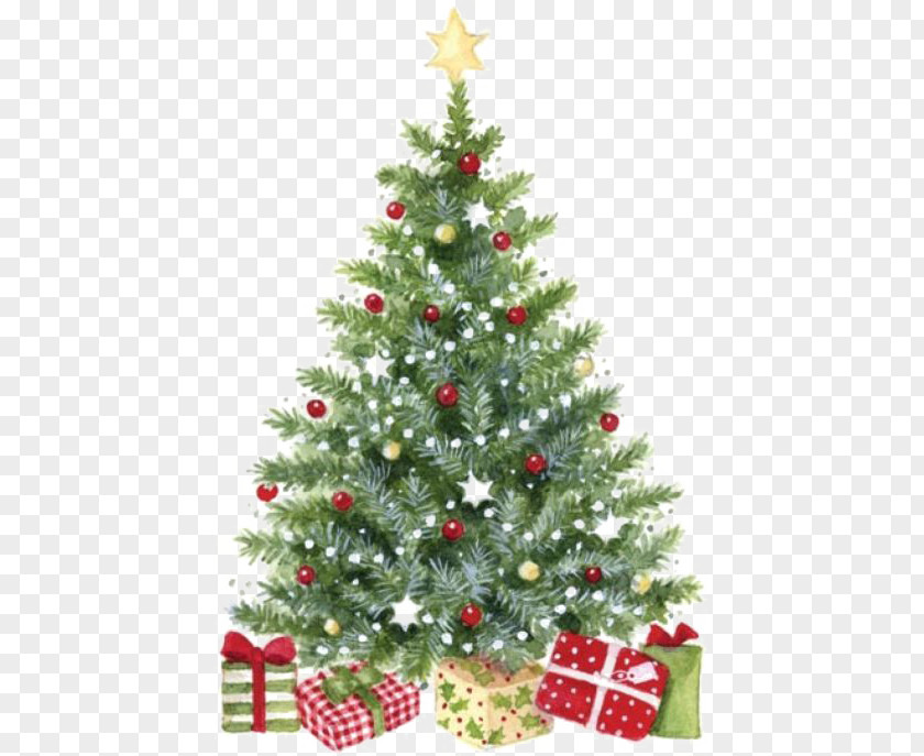 Watercolor Christmas Tree Throw Pillow Cushion Santa Claus PNG