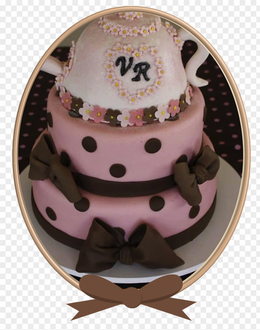 Fondant Beige Pink Birthday Cake PNG