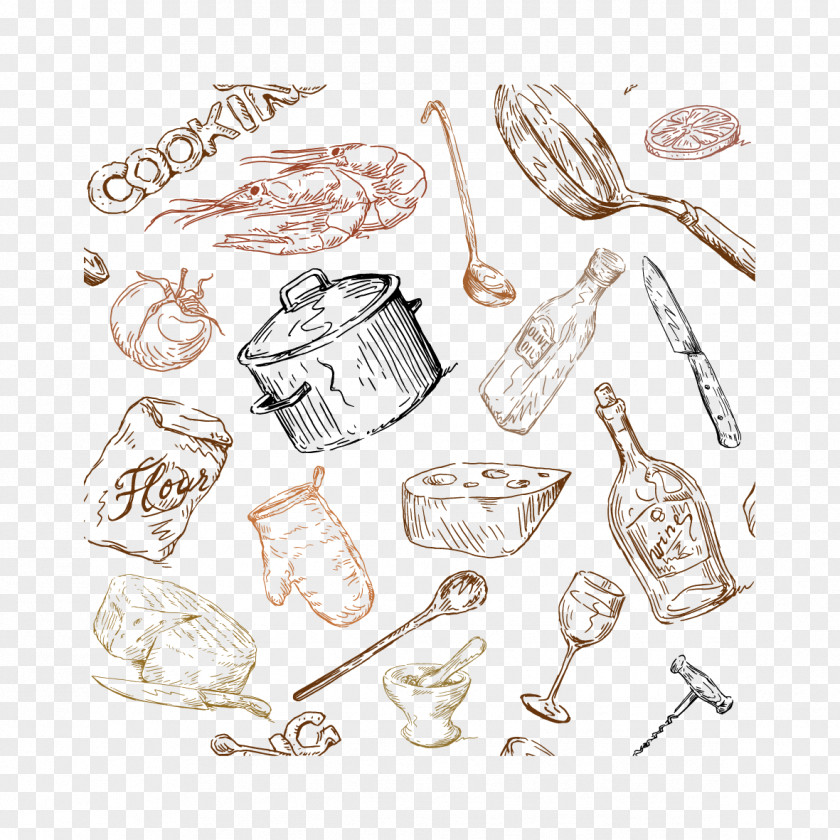 Vector Kitchen Utensils Drawing Food Illustration PNG