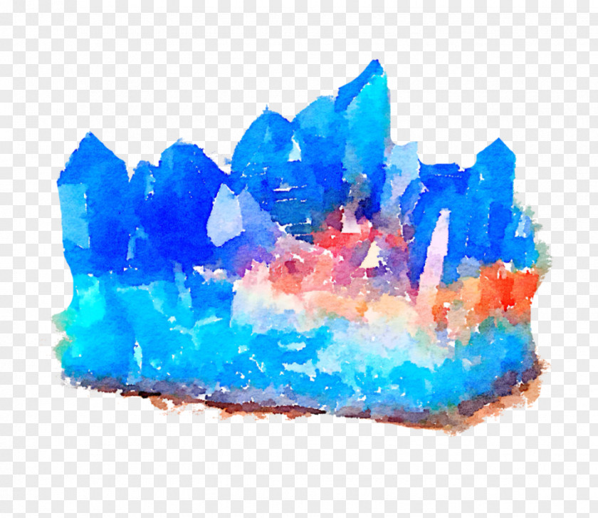 Watercolor Blue Crystal Mineral Painting Rock PNG