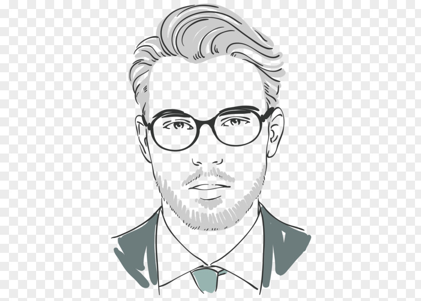 Hand-painted Men Moustache Glasses Black And White Hairstyle Barber PNG